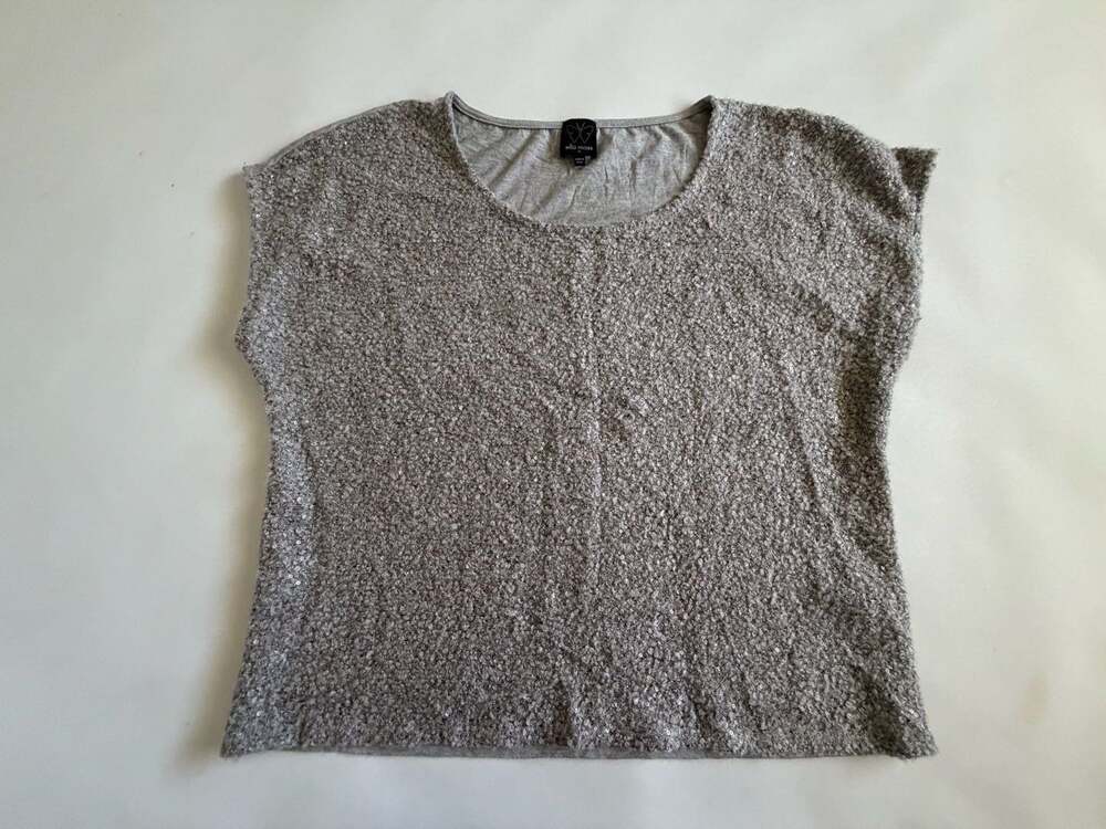 Ella Moss Top XL Women’s Gray Fuzzy Boucle Knit Sleeveless Shell Y2K
